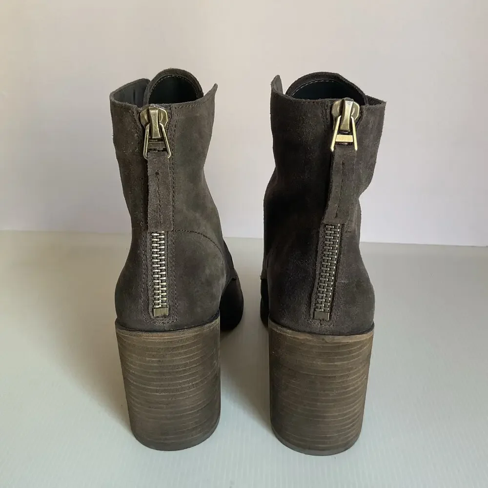 Dolce Vita Suede Lace-Up Booties  Women’s 10M Block Heel Gray Ankle Boots New